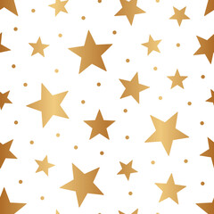 Poster - Stars seamless pattern. Gold star with foil effect. Golden sparkle star. Scatter glitter stars. Repeated elegant texture foil. Repeating delicate background. Design for gift wrappers, prints. Vector
