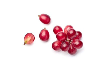 Wall Mural - flat lay (top view) of red grape on white background.