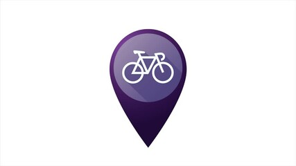 Poster - Purple Map pointer with bicycle icon isolated on white background.