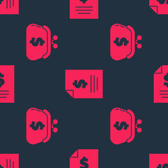 Poster - Set Wallet with dollar and Contract money on seamless pattern. Vector.