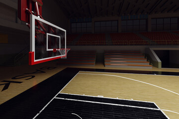 Wall Mural - Empty Basketball court. Sport arena. 3d render background