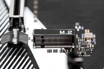 The macro shot of the M.2 connector for internally mounted computer expansion cards replaces the mSATA standard.