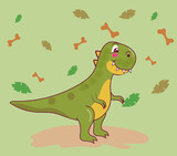 Fototapeta Dinusie - tierno dinosaurio rex feliz con hojas 