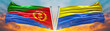 Ukraine Flag and Eritrea flag waving with texture sky Cloud and sunset Double flag