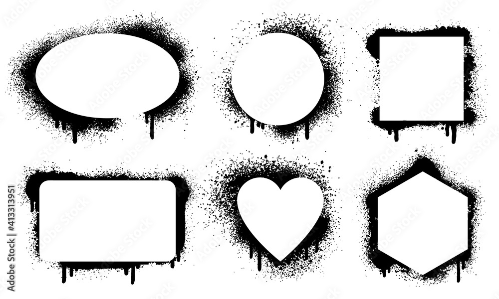 Spray dripping frames. Paint splatter abstract geometric borders ...