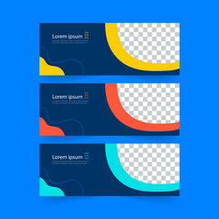 Wall Mural - Abstract banner design web template, Horizontal header web banner. Modern Geometric blue background for website, Social Media Cover ads, invitation card