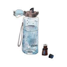 Watercolor Illustration With Sport Bottle Of Water Isolated On White Background, Front View. Gym Equipment, Sport Accessories. Hand Drawn Clipart.
