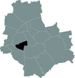 Black location map of the Varsovian Ochota district inside gray map of Warsaw, Poland