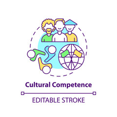 Cultural competence concept icon. Language learning competence idea thin line illustration. Effective interaction with people across culture. Vector isolated outline RGB color drawing. Editable stroke