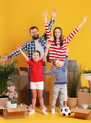 Wall Mural - Excited family celebrating relocation to new house