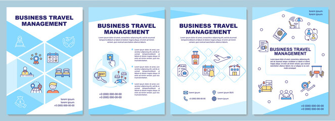 Business travel management brochure template. Reduce costs of travel. Flyer, booklet, leaflet print, cover design with linear icons. Vector layouts for magazines, annual reports, advertising posters