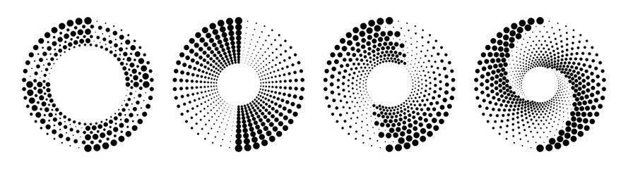 Aufkleber - Set of halftone circles. Abstract dotted background. Texture of black dots. Monochrome gradient background. Vector illustration.