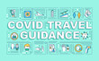 Covid travel guidance word concepts banner. Maintaining social distance on plane. Infographics with linear icons on green background. Isolated typography. Vector outline RGB color illustration