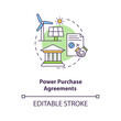 © bsd studio - Power purchase agreements concept icon. Arrangement for design, permitting, financing, and installation idea thin line illustration. Vector isolated outline RGB color drawing. Editable stroke