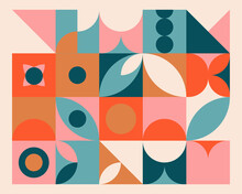 Abstract Geometric Mural Colorful Background In Bauhaus Style. Vector Pattern Design In Scandinavian Style