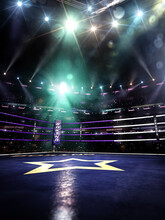 Empty Ring Boxing Arena In The Light Of A Spotlight