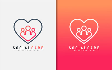 Poster - Social Care Logo Design. Simple Minimalism People Symbol Protected by a Hearth Symbol.