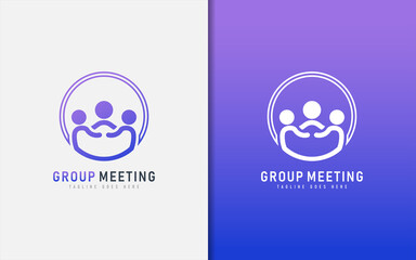 Poster - Group Meeting Logo Design. Symbol of People Having a Meeting Combination with a Circle Shape.