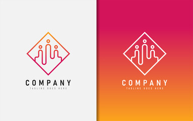 Poster - Abstract People Group Combination with Square Shape Logo Design. Vector Logo Illustration.
