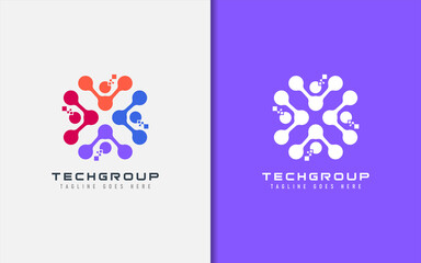 Poster - Tech Group Logo Design. Simple Minimalism Abstract Colorful People Combination Usable For Business and Tech Company. Vector Logo Illustration.