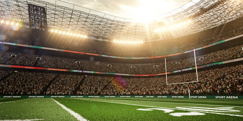 Wall Mural - Empty American football soccer stadium in sunlight