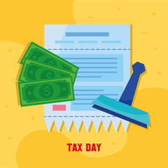 Poster - tax day lettering with receipt and money vector illustration design