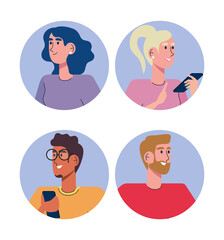 Wall Mural - community people using smartphones avatars characters vector illustration design