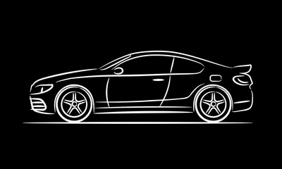 Wall Mural - Coupe car line art icon monochrome illustration. A hand drawn line art of a sedan car.