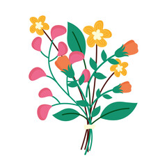 Sticker - spring season flowers yellow and orange decoration vector illustration design