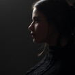 © Volodymyr - Women profile portrait. Nude makeup. Silhouette girl, side view.