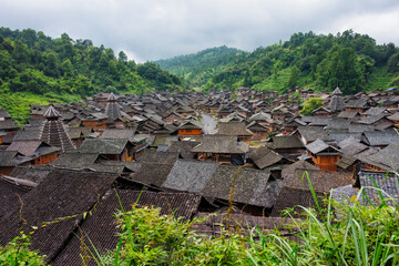 Sticker - Dong village in the mountain, Huanggang, Zhaoxing, Guizhou Province, China