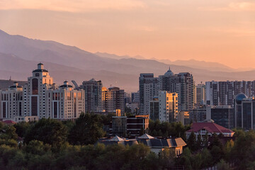 Sticker - View of Almaty cityscape from Kok-tobe Hill, Almaty, Kazakhstan