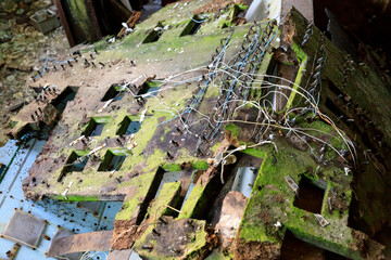 Poster - Ukraine, Pripyat, Chernobyl. Abandoned, ruined, computer machinery and wires.