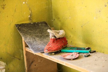 Poster - Ukraine, Pripyat, Chernobyl. Child's slipper.