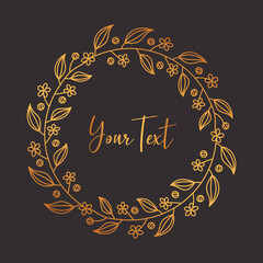 Poster - Circle gold luxury floral flower laurel wreath frame vector rustic decoration