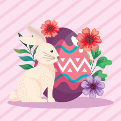 Poster - happy easter celebration card with egg painted and cute rabbit vector illustration design