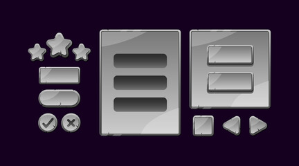 Wall Mural - set of stone rock game ui board pop up and button for gui asset elements vector illustration