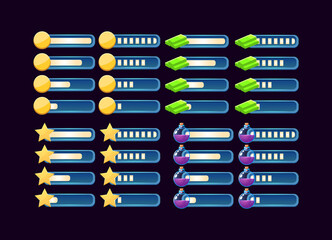 Wall Mural - set of gui fantasy progress bar for game ui asset elements vector illustration