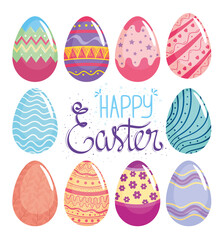 Wall Mural - happy easter lettering card with eggs painted vector illustration design