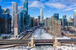 Chicago Cityscape and Frozen River During Polar Vortex