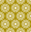 © Hi-Point - Intricate white circular line art shape that looks like a snowflake in a repeating pattern on a gold background, vector illustration