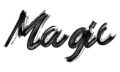 Fototapete - Magic Black Text Hand written Brush font drawn phrase Typography decorative script letter on the White background for sayings