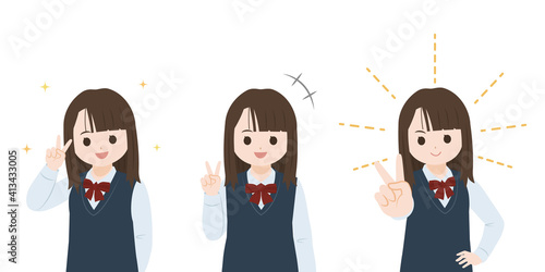 学生 女子生徒 美少女 ピースサイン ポーズ 上半身 イラスト素材 Wall Mural Senryu