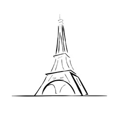 Wall Mural - Continuous Line Drawing of Eiffel Tower. France Symbol Minimalist Black Linear Sketch Isolated on White Background. Vector Illustration