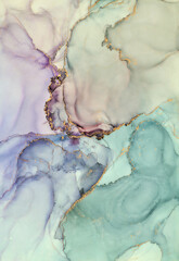  Alcohol ink art.Mixing liquid paints. Modern, abstract colorful background, wallpaper. Fluid marble art, texture,golden streaks, cracks.Translucent colors