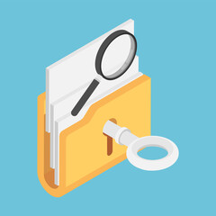 Aufkleber - Isometric Key Unlock Folder with Magnifying Glass on Top