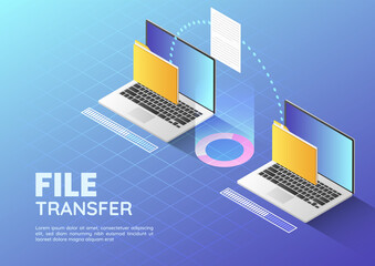 Aufkleber - isometric web banner two laptop transfer files and organize folder