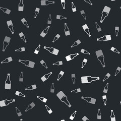 Sticker - Grey Plastic beer bottle icon isolated seamless pattern on black background. Vector.