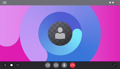 Poster - Video chat interface, user web video call window with circular spiral wave or loading. Social media concept.