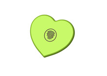 3D Image. Light Green Heart With A Fingerprint Scanner. Access To The Heart With Blocking. Valentine's Day